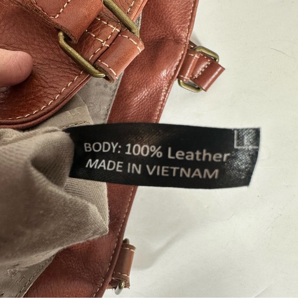 MARGOT Brown Leather Double Handle Satchel Multiple Pockets Brushed Brass - Picture 8 of 9